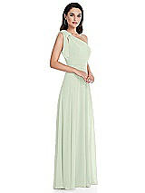 Side View Thumbnail - Mint Green Draped One-Shoulder Maxi Dress with Scarf Bow