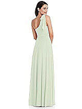 Rear View Thumbnail - Mint Green Draped One-Shoulder Maxi Dress with Scarf Bow