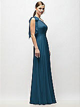 Alt View 5 Thumbnail - Atlantic Blue Draped One-Shoulder Maxi Dress with Scarf Bow