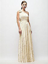 Front View Thumbnail - Butter Yellow Floral Draped One-Shoulder Maxi Dress with Scarf Bow