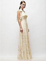 Side View Thumbnail - Butter Yellow Floral Draped One-Shoulder Maxi Dress with Scarf Bow