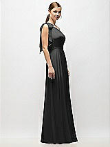 Alt View 5 Thumbnail - Black Draped One-Shoulder Maxi Dress with Scarf Bow