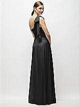 Alt View 6 Thumbnail - Black Draped One-Shoulder Maxi Dress with Scarf Bow