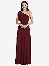 Alt View 1 Thumbnail - Cabernet Draped One-Shoulder Maxi Dress with Scarf Bow