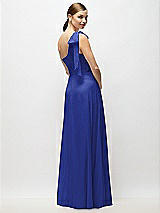 Alt View 6 Thumbnail - Cobalt Blue Draped One-Shoulder Maxi Dress with Scarf Bow
