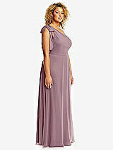Side View Thumbnail - Dusty Rose Draped One-Shoulder Maxi Dress with Scarf Bow