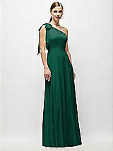 Alt View 4 Thumbnail - Hunter Green Draped One-Shoulder Maxi Dress with Scarf Bow