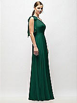 Alt View 5 Thumbnail - Hunter Green Draped One-Shoulder Maxi Dress with Scarf Bow