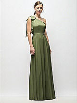 Alt View 4 Thumbnail - Olive Green Draped One-Shoulder Maxi Dress with Scarf Bow