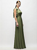 Alt View 5 Thumbnail - Olive Green Draped One-Shoulder Maxi Dress with Scarf Bow