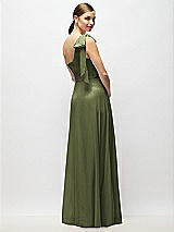 Alt View 6 Thumbnail - Olive Green Draped One-Shoulder Maxi Dress with Scarf Bow