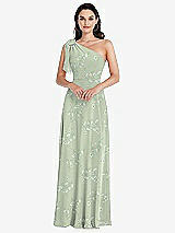 Alt View 1 Thumbnail - Vintage Primrose Sage Draped One-Shoulder Maxi Dress with Scarf Bow