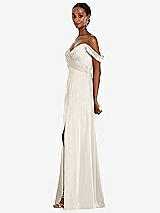 Alt View 2 Thumbnail - Ivory Off-the-Shoulder Flounce Sleeve Empire Waist Gown with Front Slit