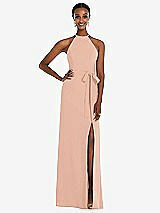 Rear View Thumbnail - Pale Peach Halter Criss Cross Cutout Back Maxi Dress