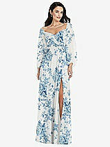 Alt View 1 Thumbnail - Cottage Rose Dusk Blue Off-the-Shoulder Puff Sleeve Maxi Dress with Front Slit