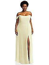 Alt View 1 Thumbnail - Butter Yellow Off-the-Shoulder Basque Neck Maxi Dress with Flounce Sleeves