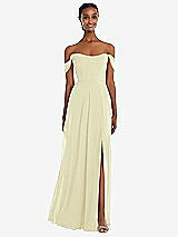 Front View Thumbnail - Butter Yellow Off-the-Shoulder Basque Neck Maxi Dress with Flounce Sleeves