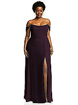 Alt View 1 Thumbnail - Deep Plum Off-the-Shoulder Basque Neck Maxi Dress with Flounce Sleeves