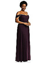 Alt View 2 Thumbnail - Deep Plum Off-the-Shoulder Basque Neck Maxi Dress with Flounce Sleeves