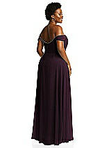 Alt View 3 Thumbnail - Deep Plum Off-the-Shoulder Basque Neck Maxi Dress with Flounce Sleeves