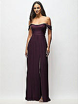 Alt View 4 Thumbnail - Deep Plum Off-the-Shoulder Basque Neck Maxi Dress with Flounce Sleeves