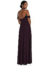 Rear View Thumbnail - Deep Plum Off-the-Shoulder Basque Neck Maxi Dress with Flounce Sleeves