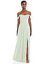 Front View Thumbnail - Mint Green Off-the-Shoulder Basque Neck Maxi Dress with Flounce Sleeves