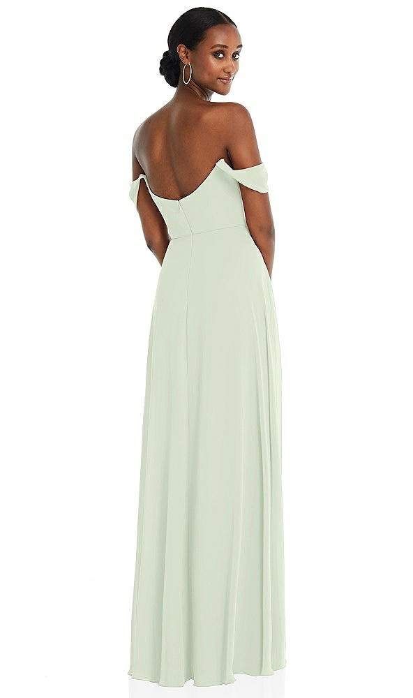 Back View - Mint Green Off-the-Shoulder Basque Neck Maxi Dress with Flounce Sleeves