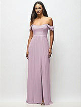 Alt View 4 Thumbnail - Suede Rose Off-the-Shoulder Basque Neck Maxi Dress with Flounce Sleeves
