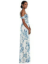 Side View Thumbnail - Cottage Rose Dusk Blue Off-the-Shoulder Basque Neck Maxi Dress with Flounce Sleeves