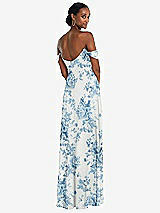 Rear View Thumbnail - Cottage Rose Dusk Blue Off-the-Shoulder Basque Neck Maxi Dress with Flounce Sleeves