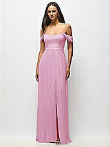Alt View 4 Thumbnail - Powder Pink Off-the-Shoulder Basque Neck Maxi Dress with Flounce Sleeves