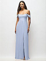 Alt View 4 Thumbnail - Sky Blue Off-the-Shoulder Basque Neck Maxi Dress with Flounce Sleeves