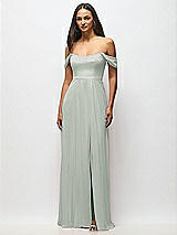 Alt View 4 Thumbnail - Willow Green Off-the-Shoulder Basque Neck Maxi Dress with Flounce Sleeves