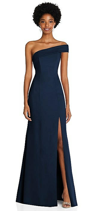 Asymmetrical Off-the-Shoulder Cuff Trumpet Gown With Front Slit
