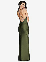 Rear View Thumbnail - Olive Green Halter Convertible Strap Bias Slip Dress With Front Slit