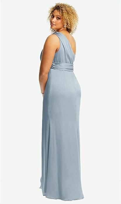 One-shoulder Draped Twist Empire Waist Trumpet Bridesmaid