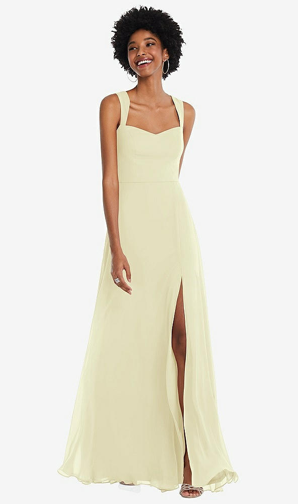 Front View - Butter Yellow Contoured Wide Strap Sweetheart Maxi Dress
