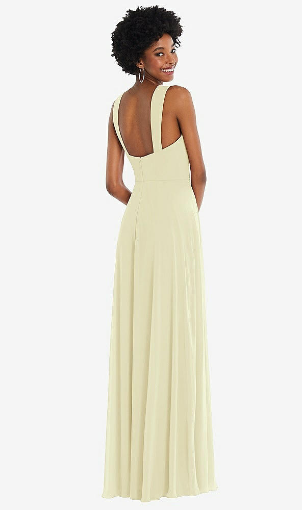 Back View - Butter Yellow Contoured Wide Strap Sweetheart Maxi Dress