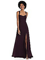 Front View Thumbnail - Deep Plum Contoured Wide Strap Sweetheart Maxi Dress