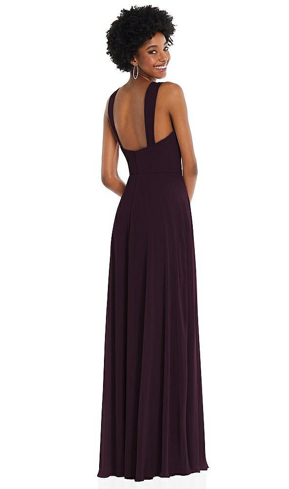 Back View - Deep Plum Contoured Wide Strap Sweetheart Maxi Dress