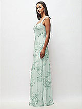Side View Thumbnail - Mint Green Floral Contoured Wide Strap Sweetheart Maxi Dress