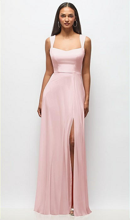 Contoured Wide Strap Sweetheart Maxi Bridesmaid Dress In Ballet