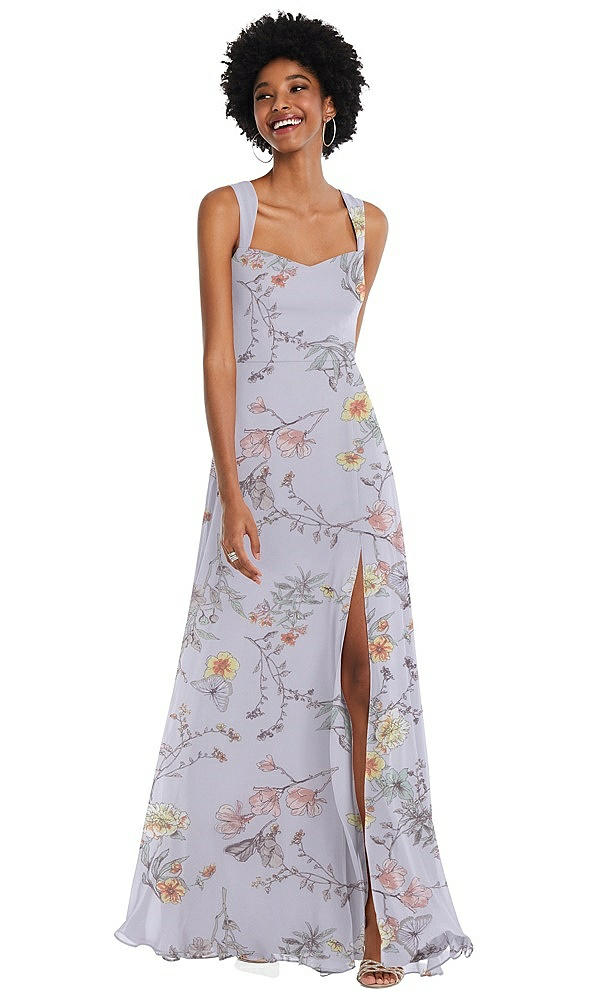 Front View - Butterfly Botanica Silver Dove Contoured Wide Strap Sweetheart Maxi Dress