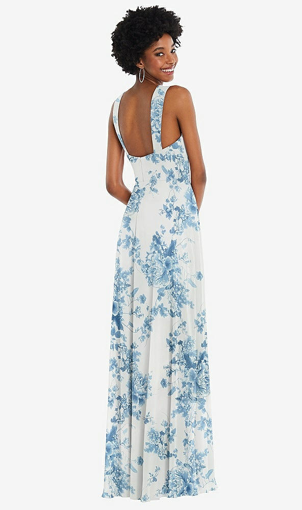 Back View - Cottage Rose Dusk Blue Contoured Wide Strap Sweetheart Maxi Dress