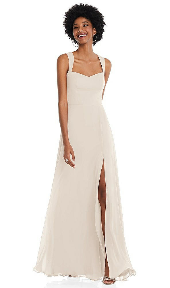 Front View - Oat Contoured Wide Strap Sweetheart Maxi Dress