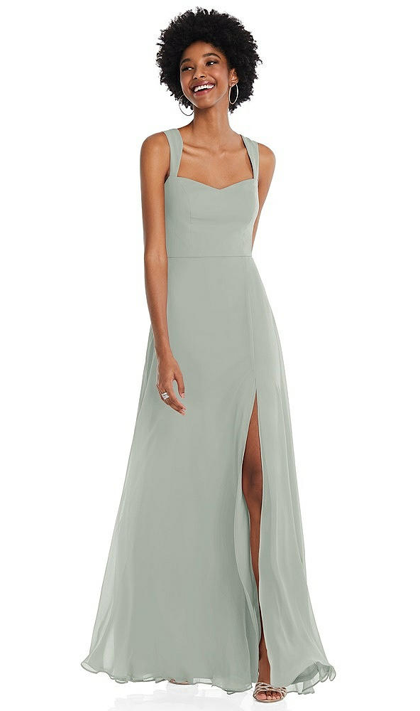 Front View - Willow Green Contoured Wide Strap Sweetheart Maxi Dress