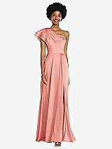 Front View Thumbnail - Rose Draped One-Shoulder Flutter Sleeve Maxi Dress with Front Slit