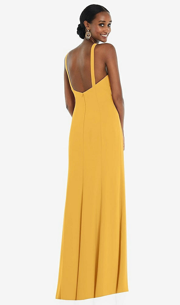 Back View - NYC Yellow Criss Cross Halter Princess Line Trumpet Gown