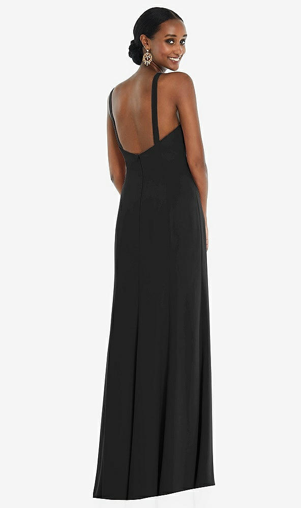 Back View - Black Criss Cross Halter Princess Line Trumpet Gown
